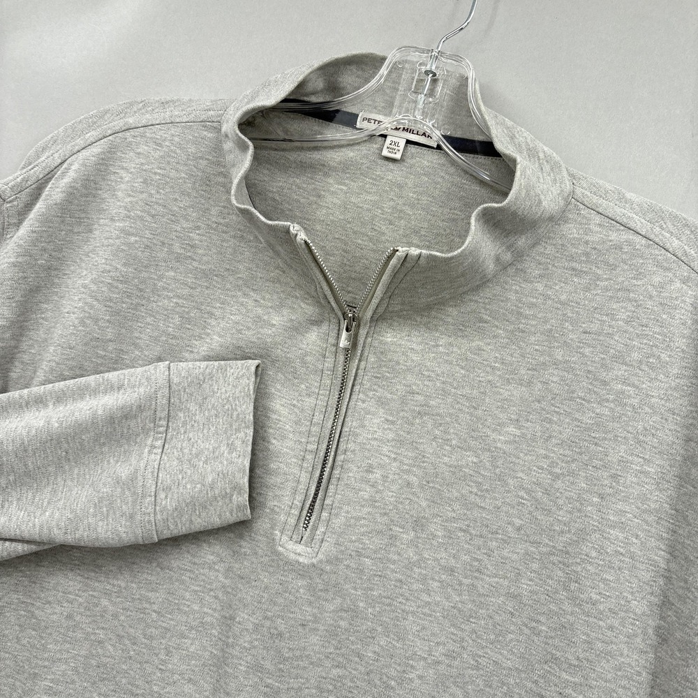 Peter Millar Sweater Mens 2XL Gray Quarter Zip Cotton Pullover Mock Neck Heather